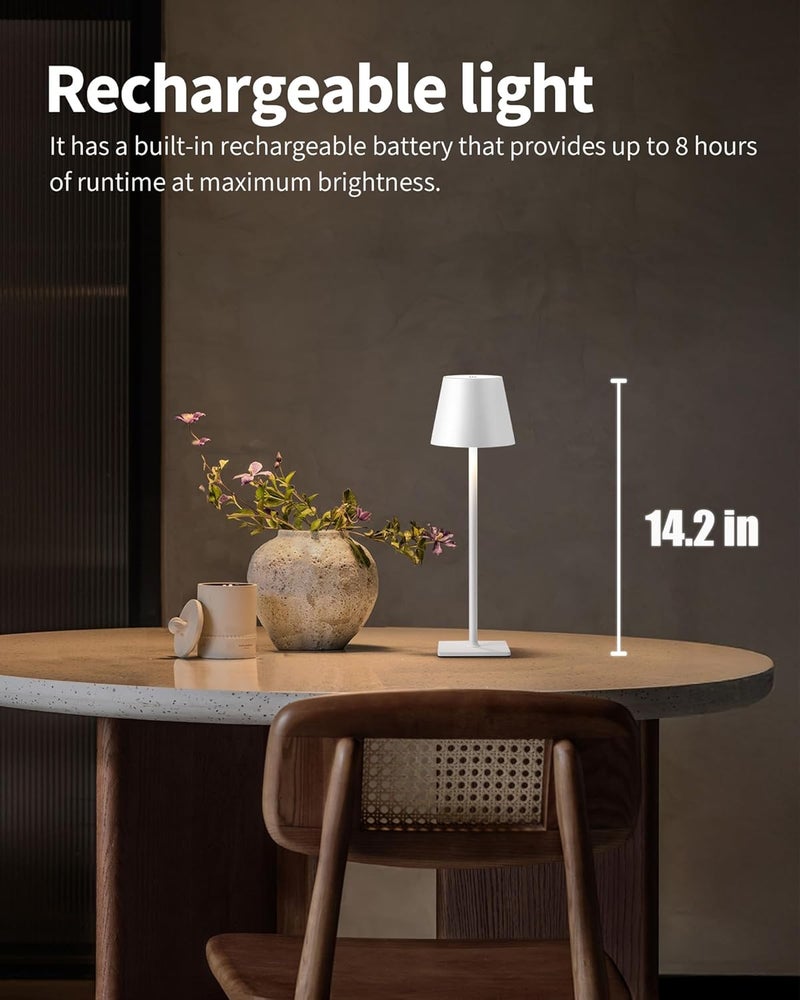 KDG 2 Pack Cordless Table Lamp, Portable LED Desk Lamp, 5000mAh Battery Operated, 3 Color Stepless Dimming Up, for Restaurant/Bedroom/Bars/Outdoor Party/Camping/Coffee Shop Night Light(White) - Image 2