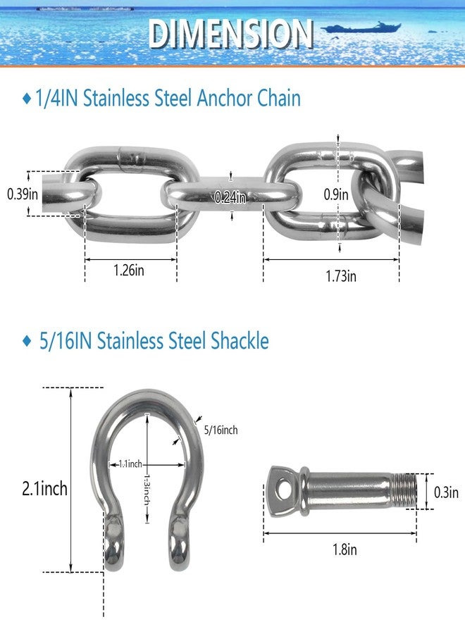 BALAVA Anchor Chain,316 Stainless Steel Anchor Chain,1/4in x4ft Anchor Chain for Boat,Boat Anchor Chain with 2 Pcs 5/16" Anti-Off Shackles,Marine Grade Anchor Chain for Different Boat Anchors - Image 2