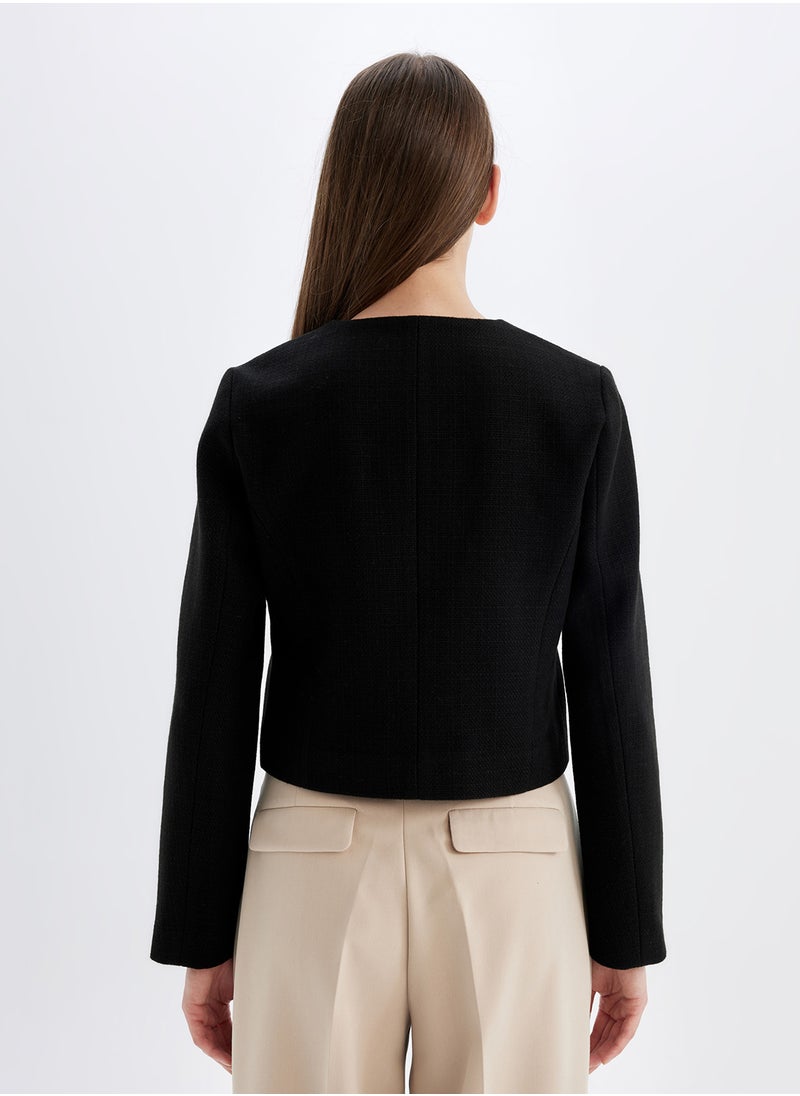 DeFacto - Cropped Crew Neck Button-Up Blazer Jacket - Image 1