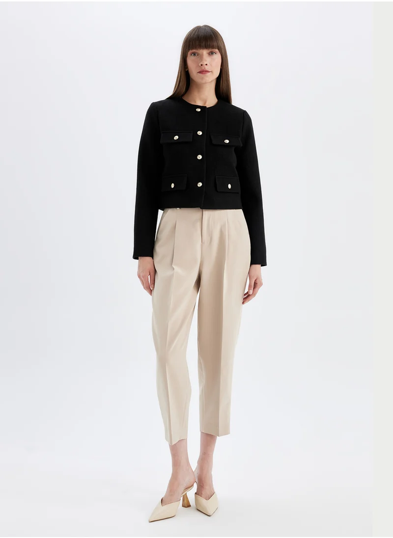 DeFacto Cropped Crew Neck Button-Up Blazer Jacket