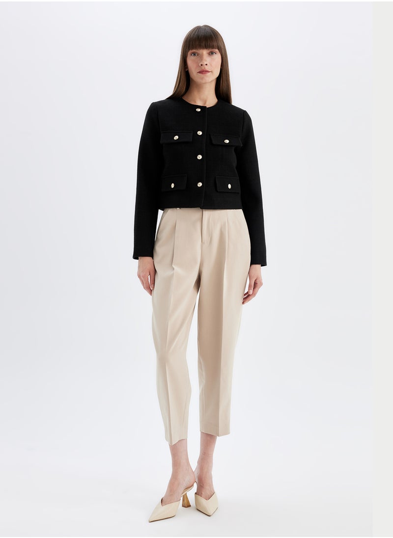 DeFacto - Cropped Crew Neck Button-Up Blazer Jacket - Image 1
