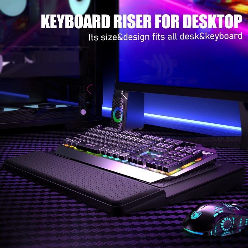 Haonon Computer Keyboard Stand with Wrist Rest & Storage Tray - Acrylic Keyboard Riser for Office Desk Accessories Decor, Ergonomic Keyboard Holder for Home Comfortable Typing - Fits All Keyboard Sizes - Image 4