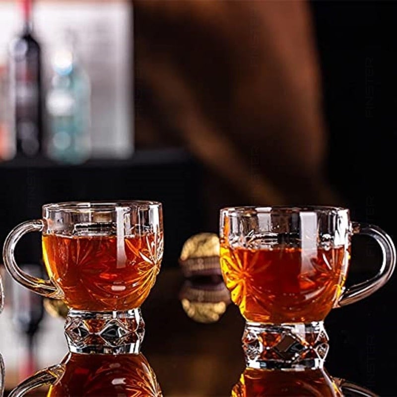 FINSTER Glass Tea Mugs Set of 6150ml Transparent Flower Design Coffee Cups with Handle for Cappuccino Latte Chia Iced Tea or Hot and Cold Beverages Perfect for Home Restaurants - Image 3