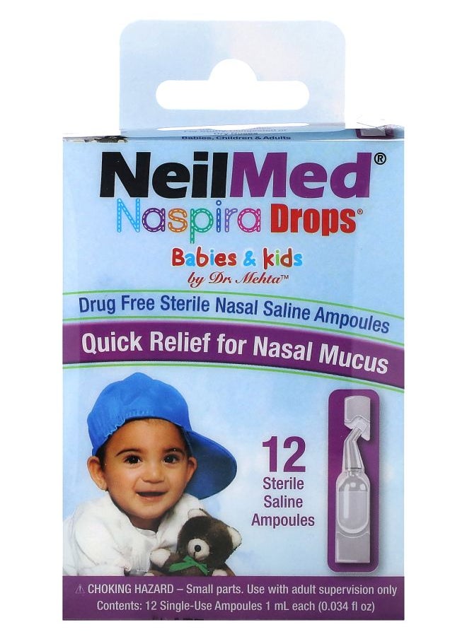 NeilMed Babies & Kids Naspira Drops 12 Sterile Saline Ampoules 0.034 fl oz (1 ml) Each 