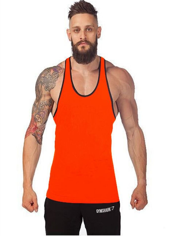 Men's Fitness Stretch Solid Color Sports Vest Orange