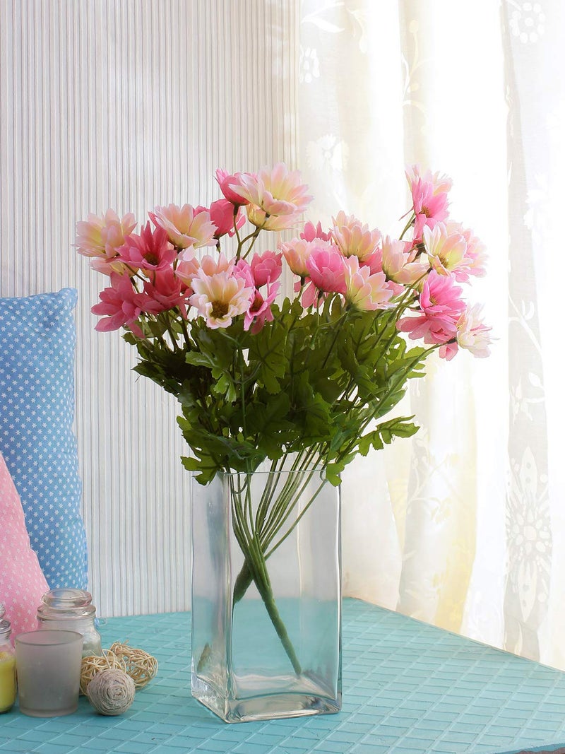 Fourwalls Synthetic Fabric Artificial Daisy Bunches (48 cm Tall, 10 Branches, Dark/Pink, Set of 2) - Image 1