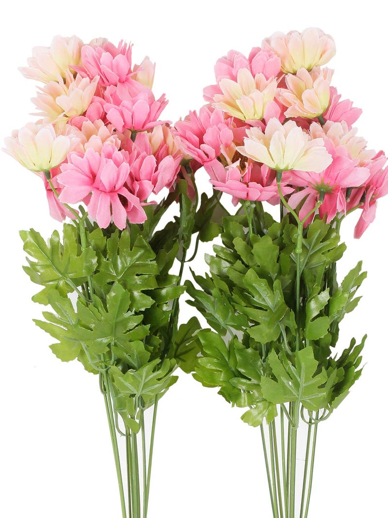 Fourwalls Synthetic Fabric Artificial Daisy Bunches (48 cm Tall, 10 Branches, Dark/Pink, Set of 2) - Image 3
