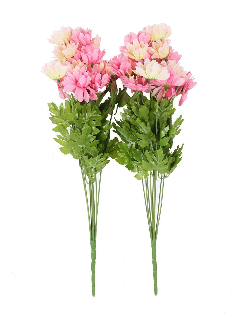 Fourwalls Synthetic Fabric Artificial Daisy Bunches (48 cm Tall, 10 Branches, Dark/Pink, Set of 2) - Image 2