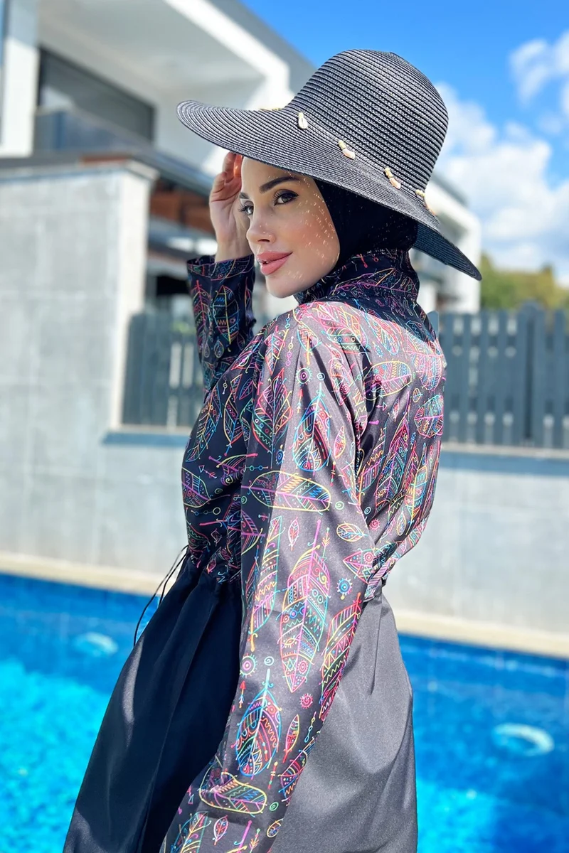 ريمسا مايو Remsa Swimsuit Remsa Parachute Full Covered Hijab Swimsuit Leaf Theme 2115 Hulya