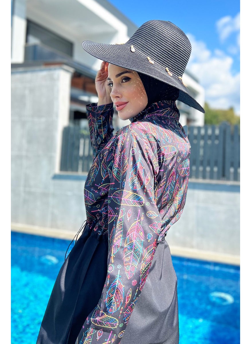 Remsa Mayo Remsa Swimsuit Remsa Parachute Full Covered Hijab Swimsuit Leaf Theme 2115 Hulya  - Image 5