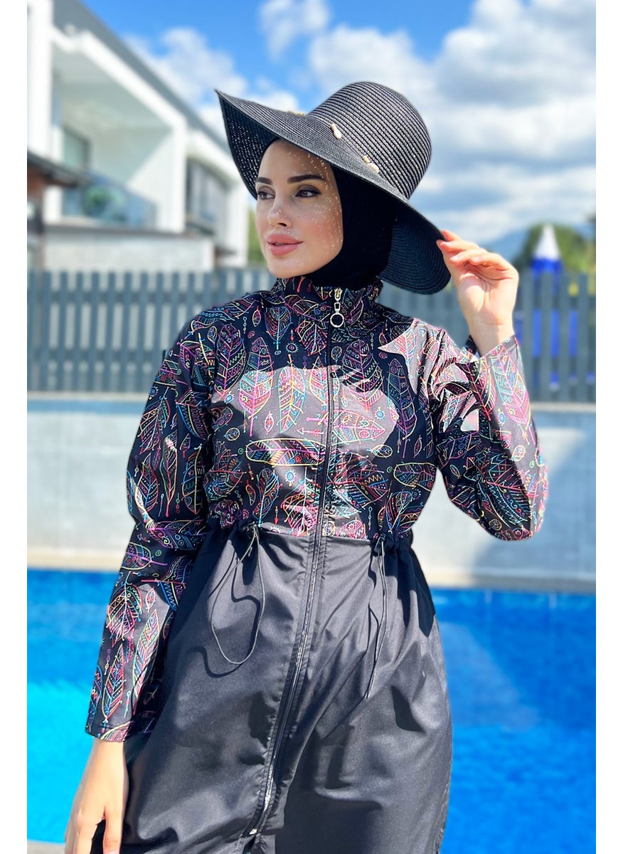 Remsa Mayo Remsa Swimsuit Remsa Parachute Full Covered Hijab Swimsuit Leaf Theme 2115 Hulya  - Image 1