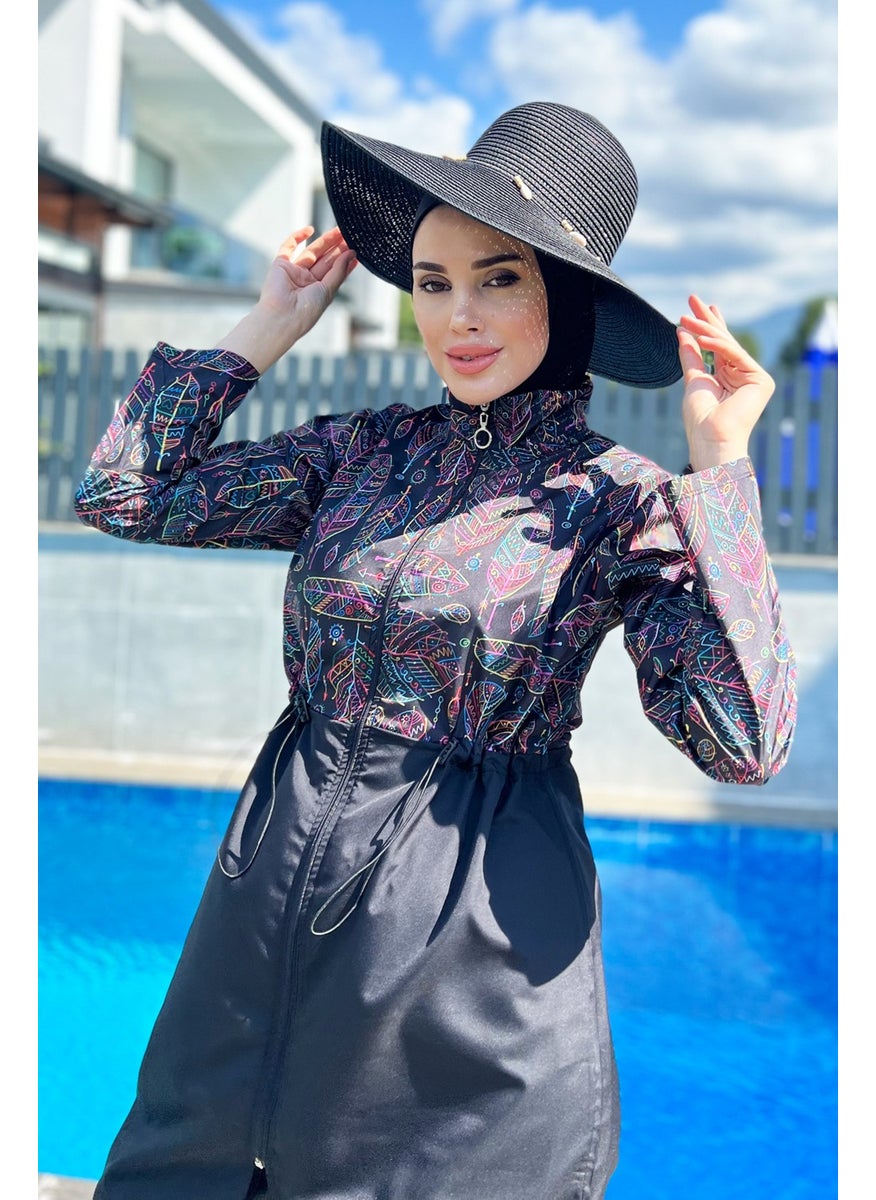 Remsa Mayo Remsa Swimsuit Remsa Parachute Full Covered Hijab Swimsuit Leaf Theme 2115 Hulya  - Image 2