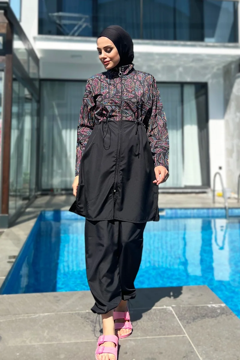 ريمسا مايو Remsa Swimsuit Remsa Parachute Full Covered Hijab Swimsuit Leaf Theme 2115 Hulya