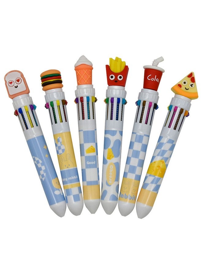 Maydahui 12 Pcs 10 In 1 Shuttle Pens Retractable Multicolor Ballpoint Pen 10 Color Pens Hamburger Coke Ice Cream Bread Pizza French Fries Food Style For School Home Office - Image 1