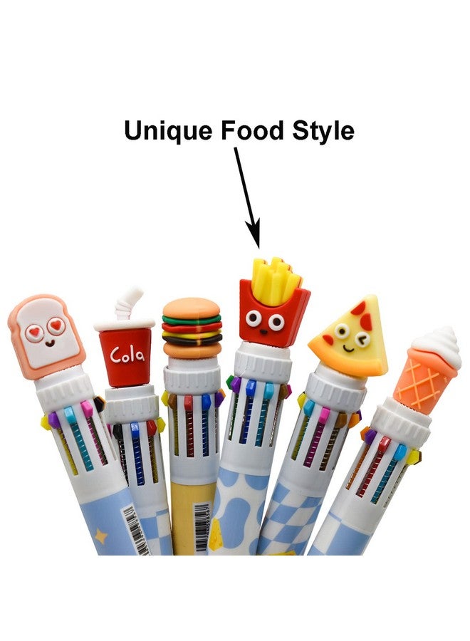 Maydahui 12 Pcs 10 In 1 Shuttle Pens Retractable Multicolor Ballpoint Pen 10 Color Pens Hamburger Coke Ice Cream Bread Pizza French Fries Food Style For School Home Office - Image 3