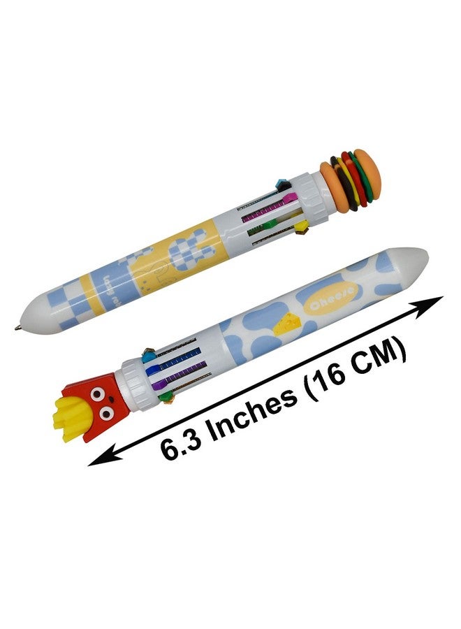 Maydahui 12 Pcs 10 In 1 Shuttle Pens Retractable Multicolor Ballpoint Pen 10 Color Pens Hamburger Coke Ice Cream Bread Pizza French Fries Food Style For School Home Office - Image 2