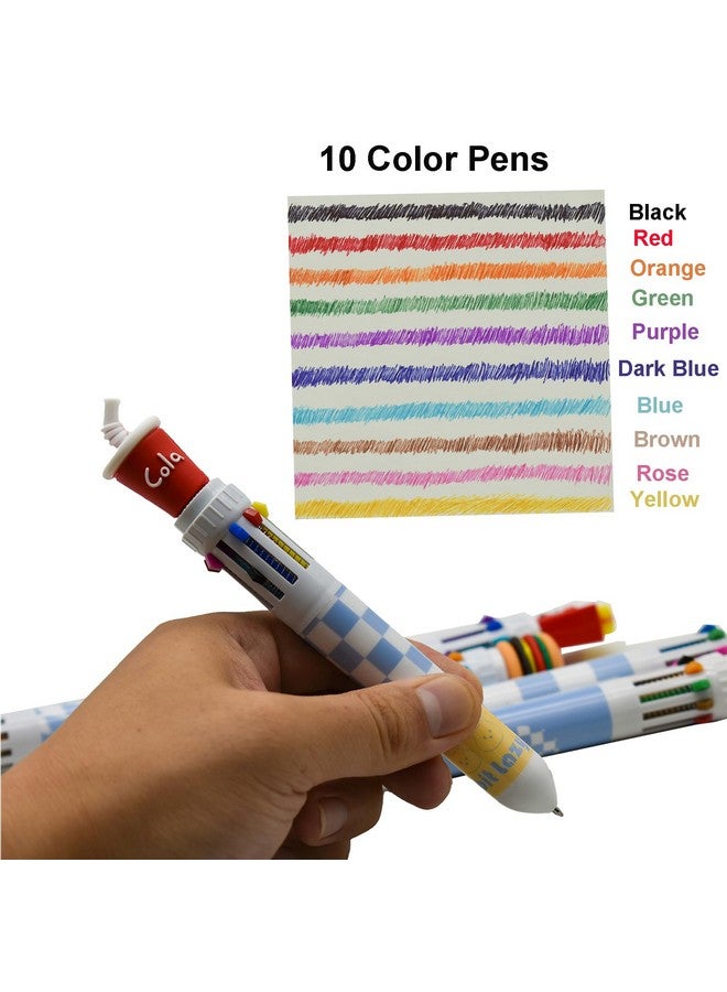 Maydahui 12 Pcs 10 In 1 Shuttle Pens Retractable Multicolor Ballpoint Pen 10 Color Pens Hamburger Coke Ice Cream Bread Pizza French Fries Food Style For School Home Office - Image 5