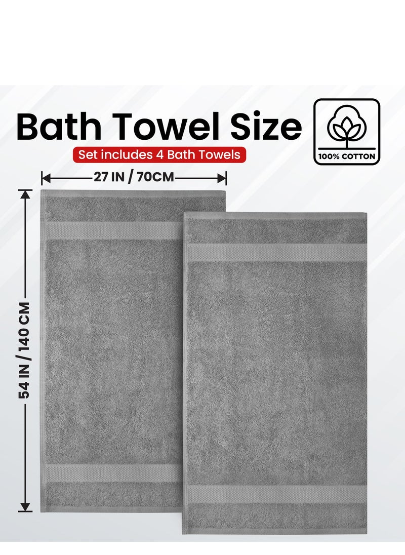 Infinitee Xclusives Premium Bath Towels Set Pack of 4-100% Ring Spun Cotton Towels - Grey Bath Towels 68cm x 137cm - Soft Feel, Quick Dry, Highly Absorbent Durable Towels, Perfect for Daily Use by Infinitee Xclusives  - Image 2