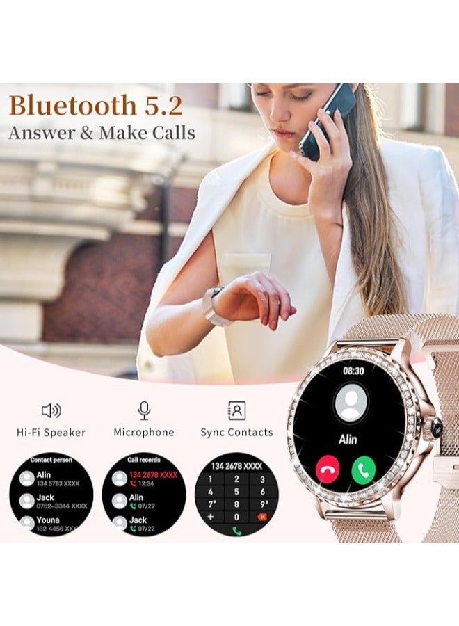 Efolen Smart Watches for Women with Diamonds (Answer/Make Call), 1.3'' Bluetooth Smartwatch for Android iOS, Waterproof Fitness Watch with Heart Rate/SpO2/Sleep/BP/AI Voice (Rose Gold) - Image 2
