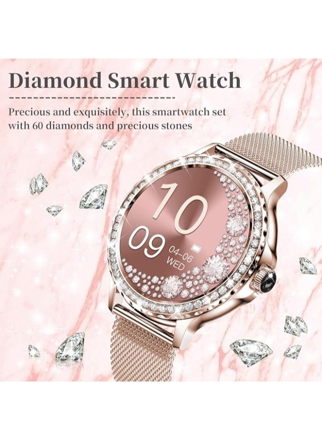Efolen Smart Watches for Women with Diamonds (Answer/Make Call), 1.3'' Bluetooth Smartwatch for Android iOS, Waterproof Fitness Watch with Heart Rate/SpO2/Sleep/BP/AI Voice (Rose Gold) - Image 3