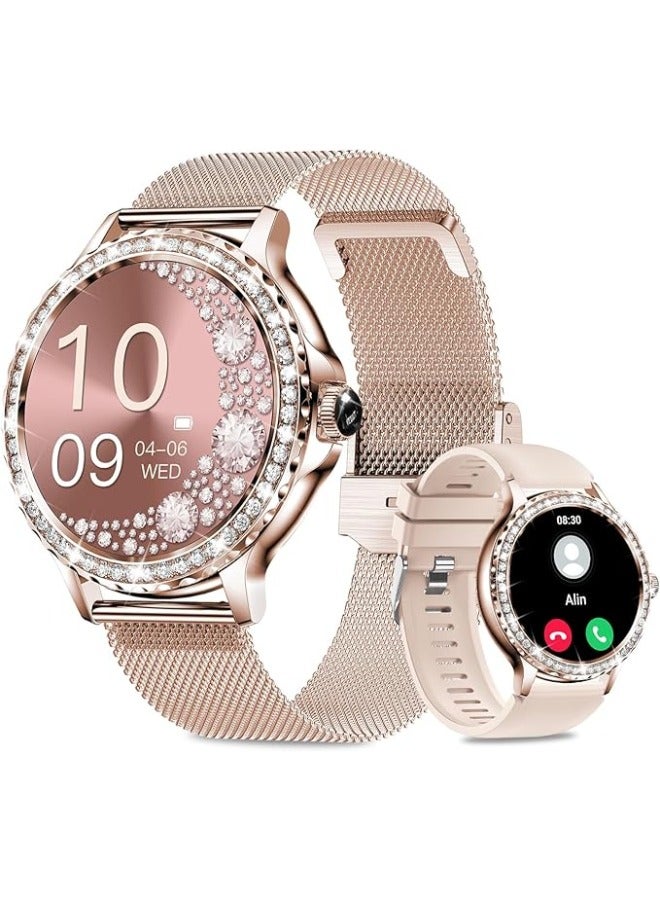 Efolen Smart Watches for Women with Diamonds (Answer/Make Call), 1.3'' Bluetooth Smartwatch for Android iOS, Waterproof Fitness Watch with Heart Rate/SpO2/Sleep/BP/AI Voice (Rose Gold) - Image 1
