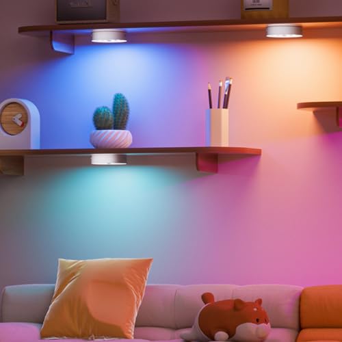 HOMEBEST RGB Puck Lights with Remote & Motion Sensor – 1500mAh Rechargeable Under Cabinet Lighting for Kitchen, Closet & Stairs – 13 Colors, Magnetic Stick-On Lights, 6 Pack - Image 2