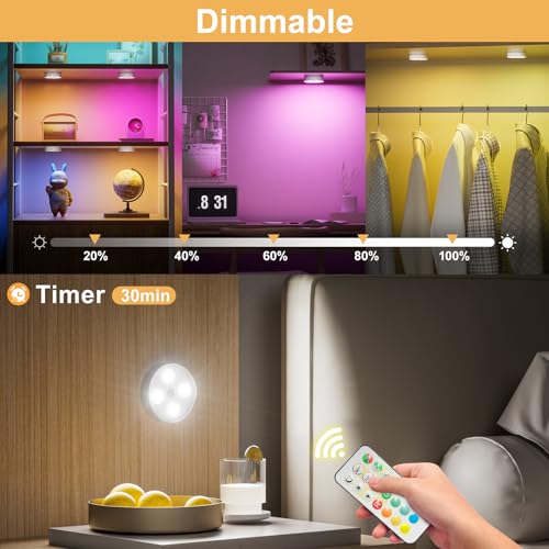 HOMEBEST RGB Puck Lights with Remote & Motion Sensor – 1500mAh Rechargeable Under Cabinet Lighting for Kitchen, Closet & Stairs – 13 Colors, Magnetic Stick-On Lights, 6 Pack - Image 5