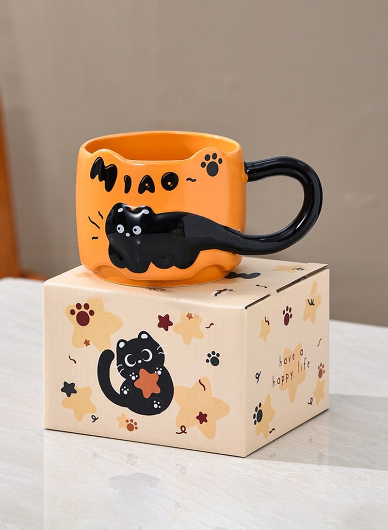 Ceramic Mug, Cute Little Black Cat, For Coffee Tea Cold Drinks, Microwave & Dishwasher Safe, 380Ml - Image 1