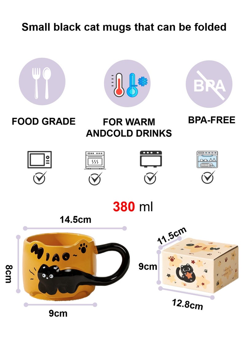 Ceramic Mug, Cute Little Black Cat, For Coffee Tea Cold Drinks, Microwave & Dishwasher Safe, 380Ml - Image 2