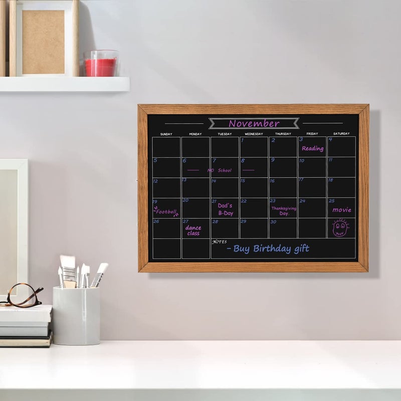 Umtiti Calendar Chalkboard, 10.6" * 14.6", Magnetic Surface Rustic Brown Solid Pine Wood Frame Chalk Board for Planning/School Timetable/Memo, Hanging Board for Office, School and Home(YLHB-QZ-2737) - Image 4