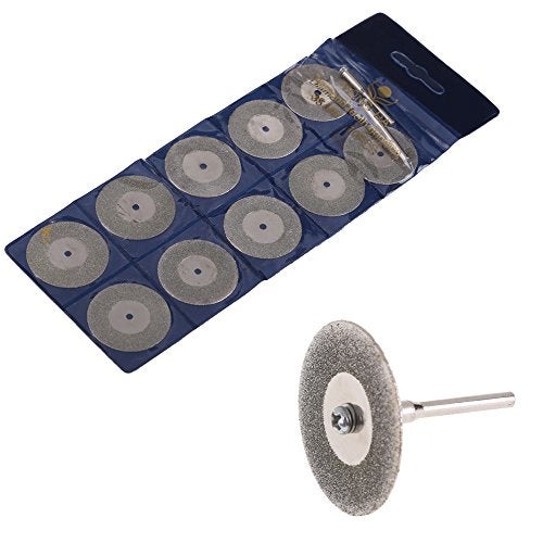 KROST TC667 10PCS Diamond Blade Set Aluminium 22 mm Mini Diamond Saw Blade with Connecting Shank for Dremel Drill Bit Rotary Tool (Silver, 12 Piece) - Image 1