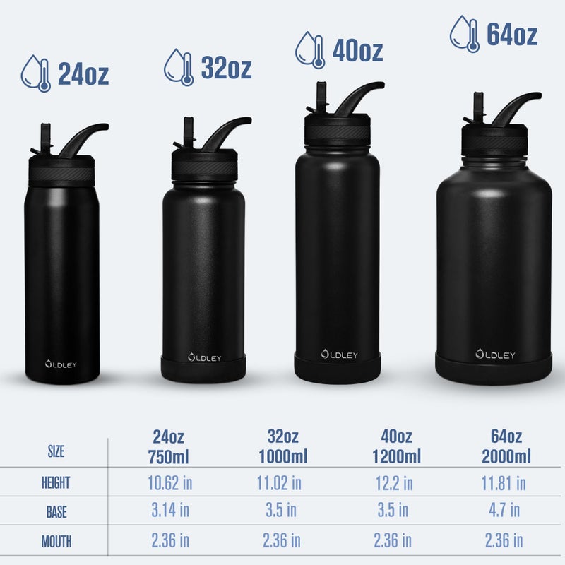 OLDLEY 24 oz Insulated Water Bottle With Straw, Stainless Steel Sports Water Cup Flask with 3 Lids(Straw, Spout and Handle Lid) Double Walled Travel Thermal Canteen Mug,Black - Image 5