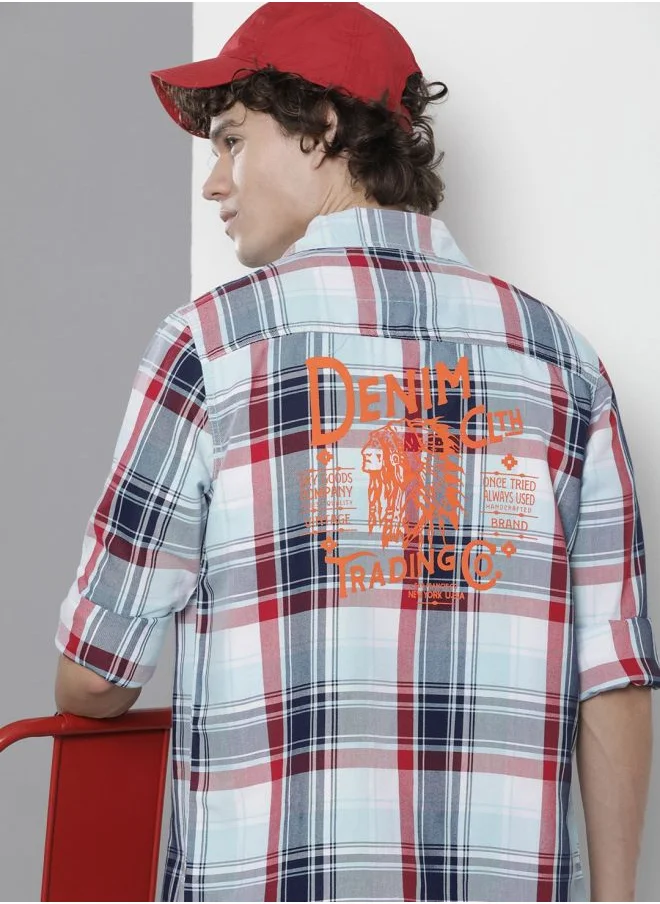 The Indian Garage Co Men Regular Fit Checkered Full Sleeves Cutaway Collar Casual Over Shirt
