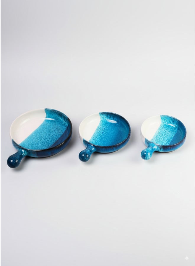 كذا هوم كاسا هوم طقم تقديم فخار 3 قطع بمقابض طلاء أزرق تفاعلي مصر - Image 1