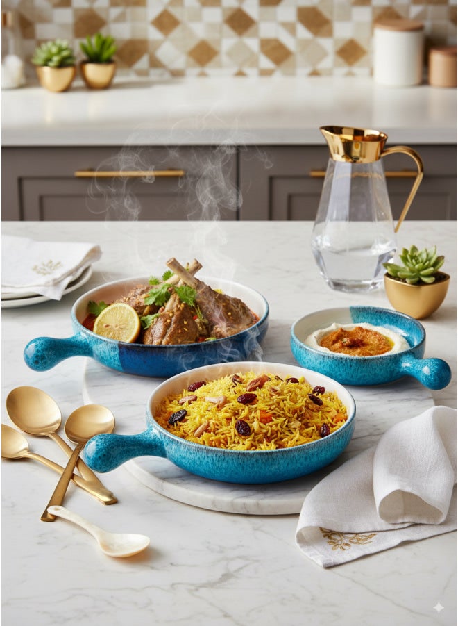 كذا هوم كاسا هوم طقم تقديم فخار 3 قطع بمقابض طلاء أزرق تفاعلي مصر - Image 2