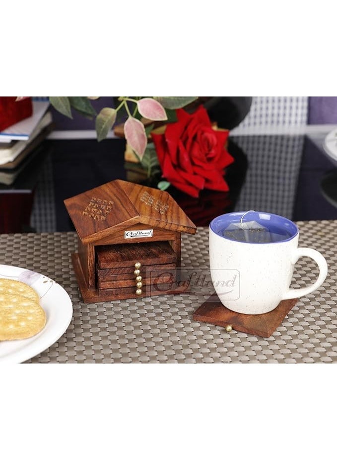 Craftland Wooden Antique Coaster for Kitchen/Dining Table/Office/Restaurant (Hut Coaster) - Image 2