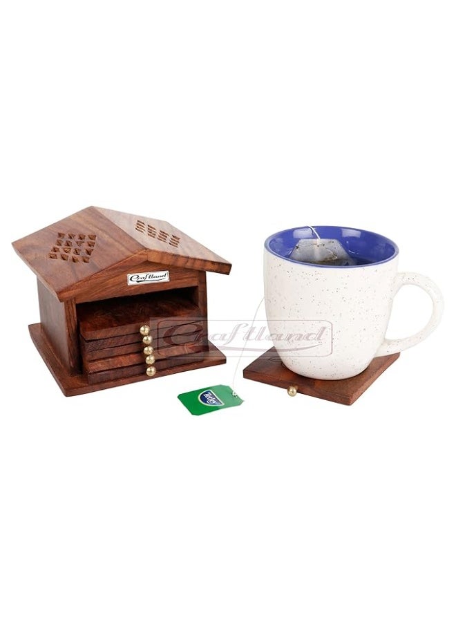 Craftland Wooden Antique Coaster for Kitchen/Dining Table/Office/Restaurant (Hut Coaster) - Image 4