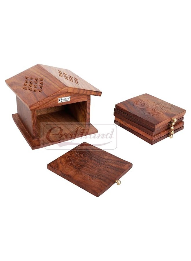 Craftland Wooden Antique Coaster for Kitchen/Dining Table/Office/Restaurant (Hut Coaster) - Image 3