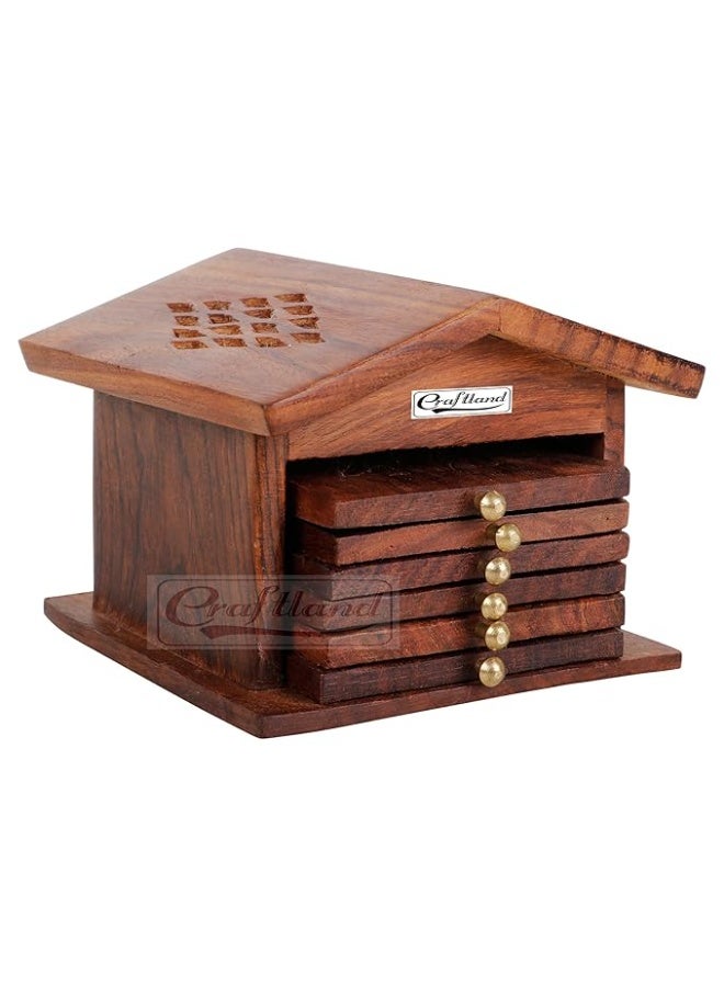 Craftland Wooden Antique Coaster for Kitchen/Dining Table/Office/Restaurant (Hut Coaster) - Image 1