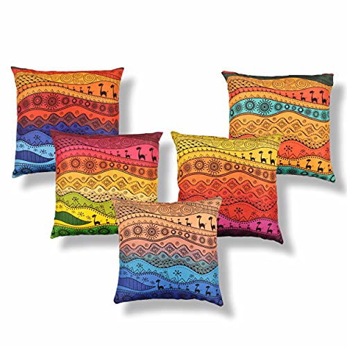 IM FAB IMFAB Camel Multicolor Digital Printed Decorative Canvas Cotton Cushion Covers Set of 5 pcs(40x40 Cms,16x16 Inchs) - Image 2