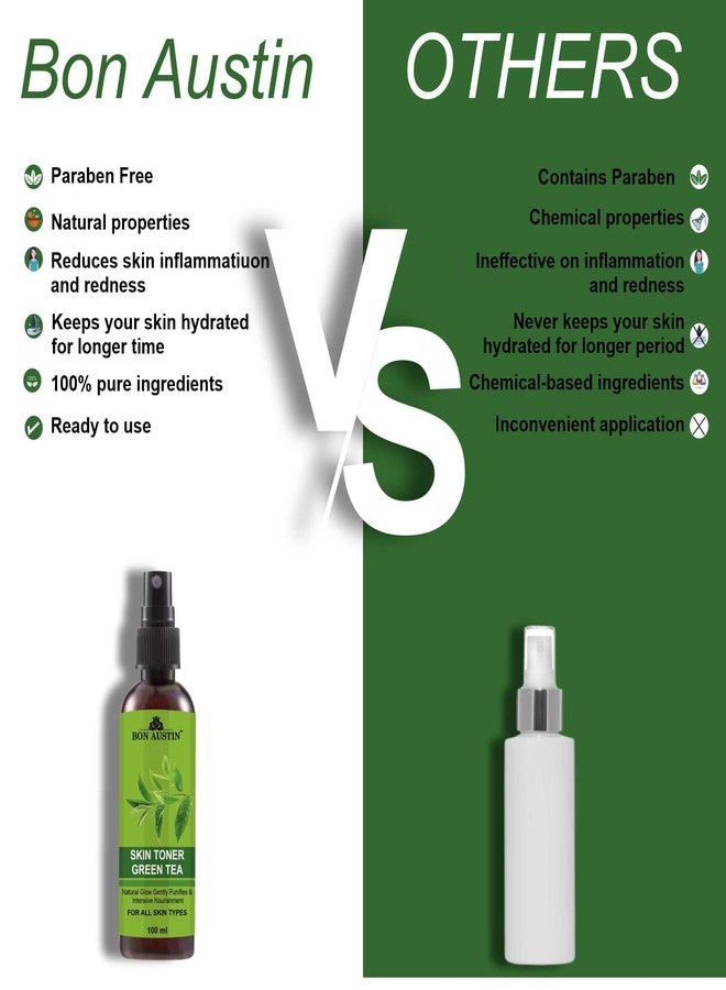 Bon Austin Green Tea Face Toner for Radiant Glow Skin Toner with Vitamin C/Pore Tightening Toner for Men & Women Pack of 2 of 100 ML - Image 5