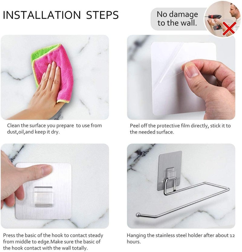 Sweetjoy Sweetjoy Stainless Steel Self Paper Roll Holder Tissue Paper Stand Towel Bar Hanger for Kitchen Bathroom Toilet with Magic Adhesive Pad  - Image 3