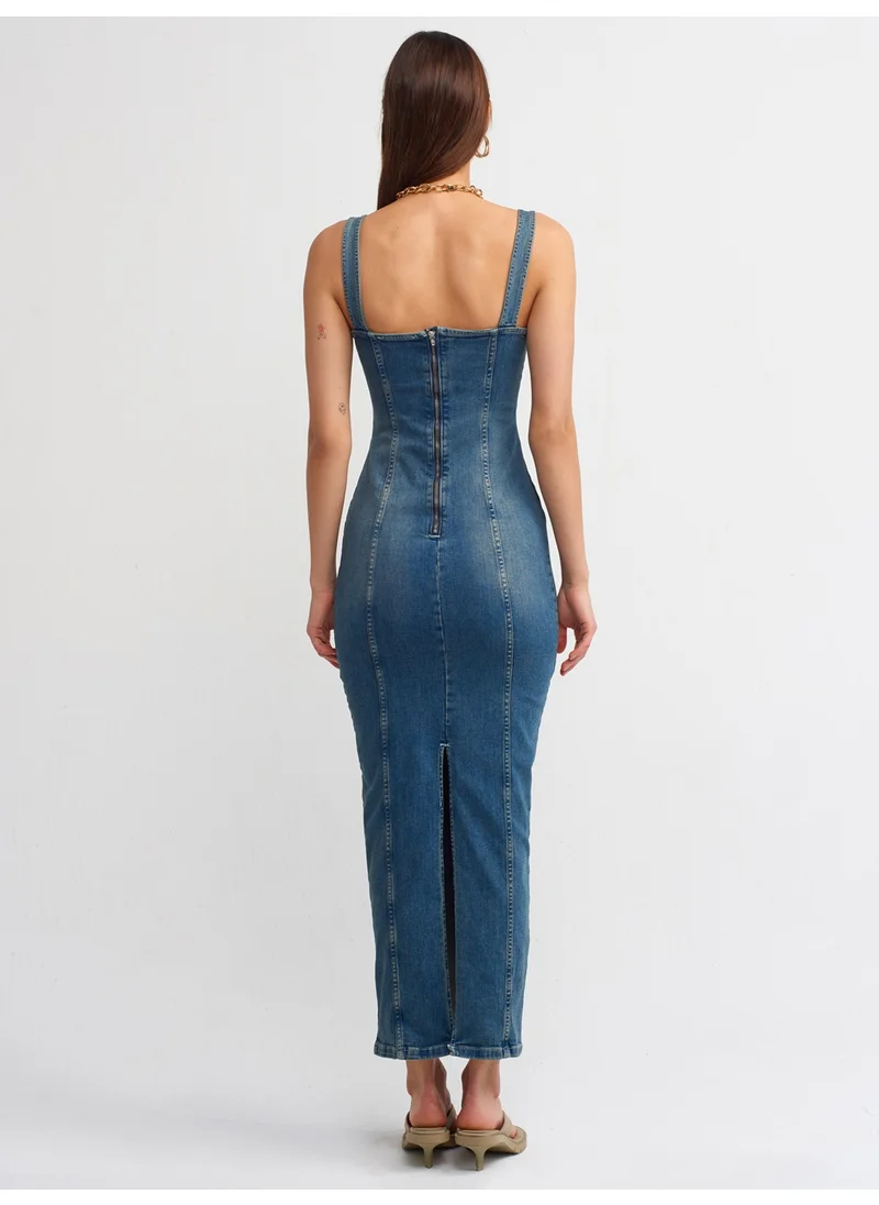 ديلفين 90512 Stretch Denim Long Dress-Tint