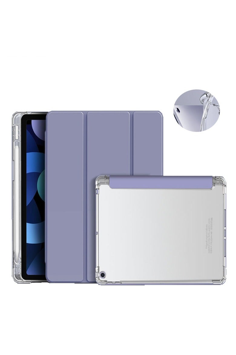 for Samsung Galaxy Tab A9 Case Cover,Transparent Airbag With Pen Slot For Anti Drop, Tablet Protective Cover, Triple Fold Multi Angle Design, Automatic Wake-up/sleep, Soft Leather,Purple - Image 1