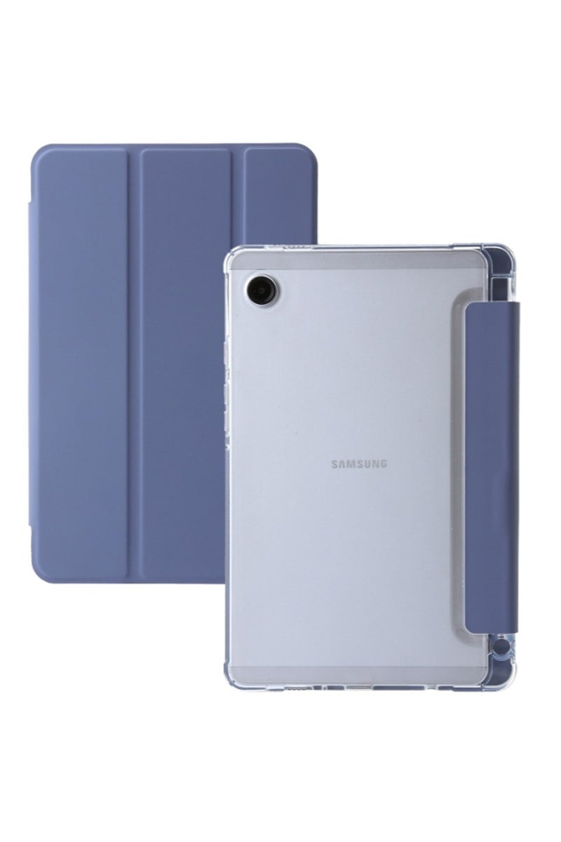 for Samsung Galaxy Tab A9 Case Cover,Transparent Airbag With Pen Slot For Anti Drop, Tablet Protective Cover, Triple Fold Multi Angle Design, Automatic Wake-up/sleep, Soft Leather,Purple - Image 2