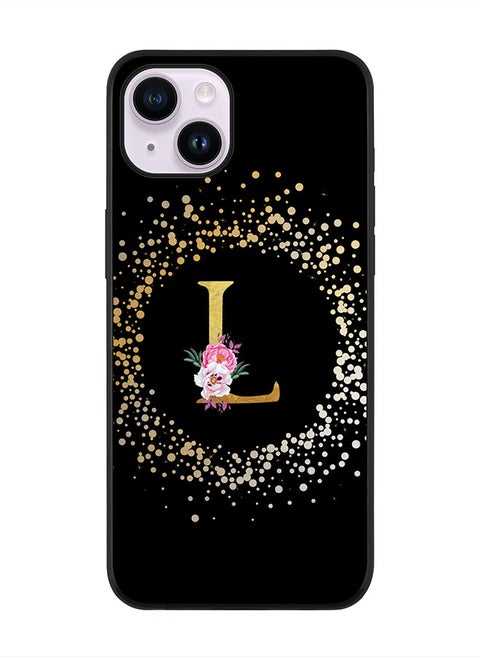 Rugged Black edge case for Apple iPhone 14 Plus, Soft Flexible Phone case Custom Monogram Initial Letter Floral Pattern Alphabet - L (Black)