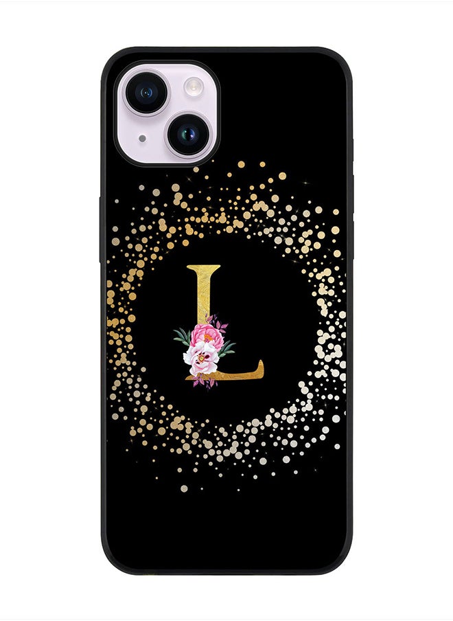 Stylizedd Rugged Black edge case for Apple iPhone 14 Plus, Soft Flexible Phone case Custom Monogram Initial Letter Floral Pattern Alphabet - L (Black)  - Image 1