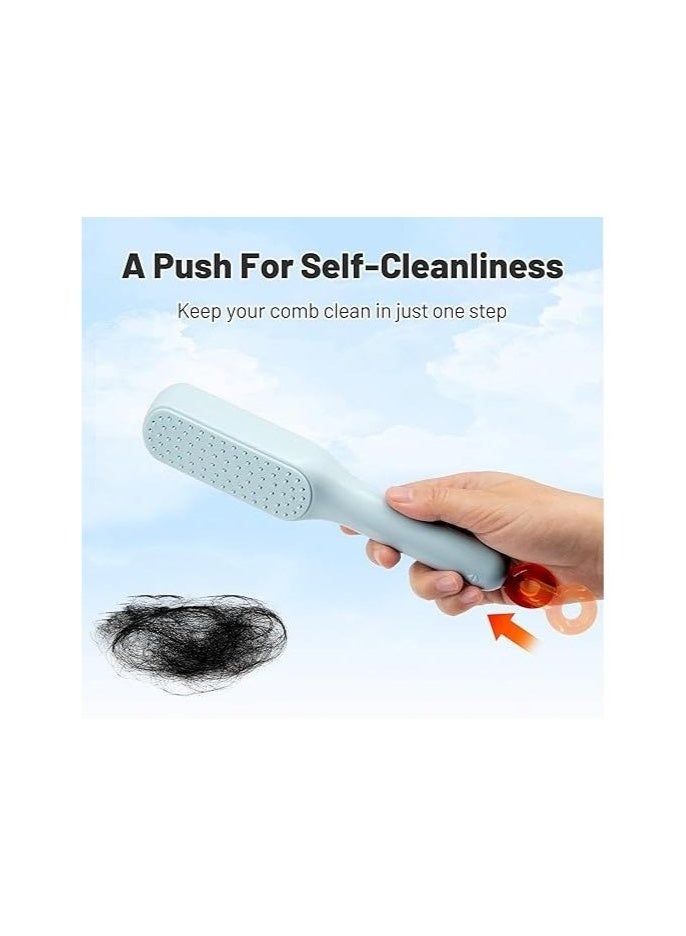 Self Cleaning Hair Brush One Pull Clean Massage Comb Anti Static Hair Comb Hairbrush for Women Soft Hair Combs Hairbrushes for Long Short Wavy Straight Hair (Blue) - Image 5