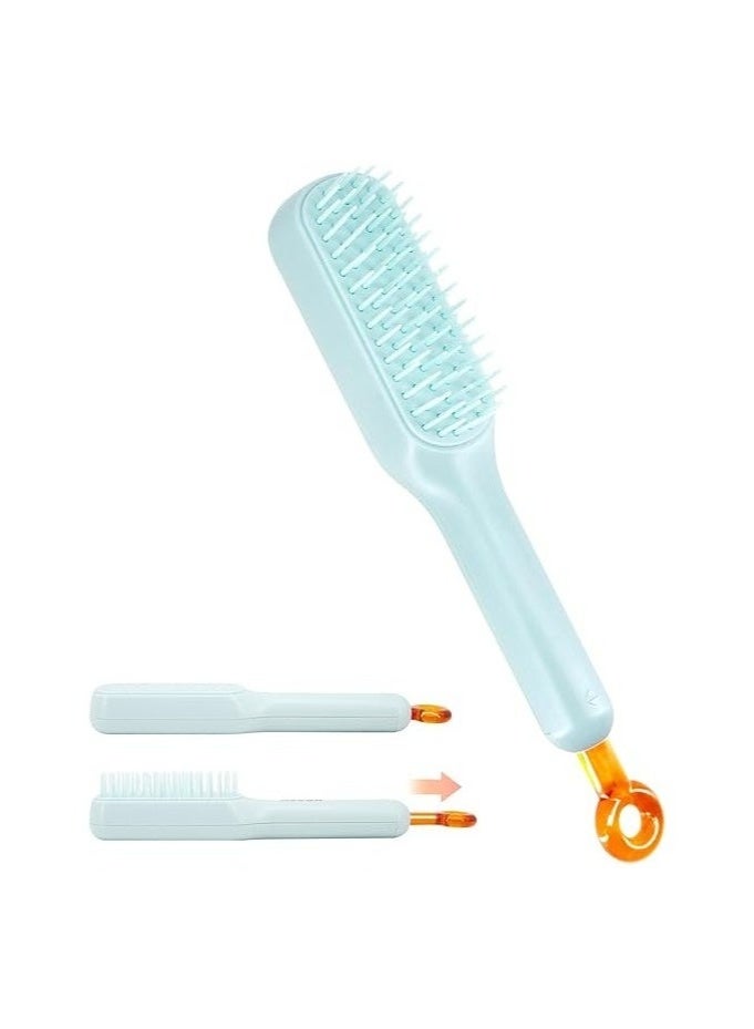 Self Cleaning Hair Brush One Pull Clean Massage Comb Anti Static Hair Comb Hairbrush for Women Soft Hair Combs Hairbrushes for Long Short Wavy Straight Hair (Blue) - Image 1