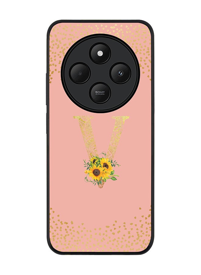 Stylizedd For Xiaomi Redmi 14C / 14R Case,Slim fit Camera Protection, Shockproof Thin Phone cover - Custom Floral Monogram - V (Rose Pink ) - Image 1